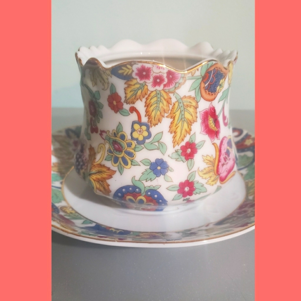 Vintage Lefton Paisley Fantasia Jam Jar with Saucer